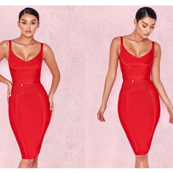 HOUSE OF CB, 'Belice' Red Tie Waist Bandage Dress, Size XS - Picture 4 of 6